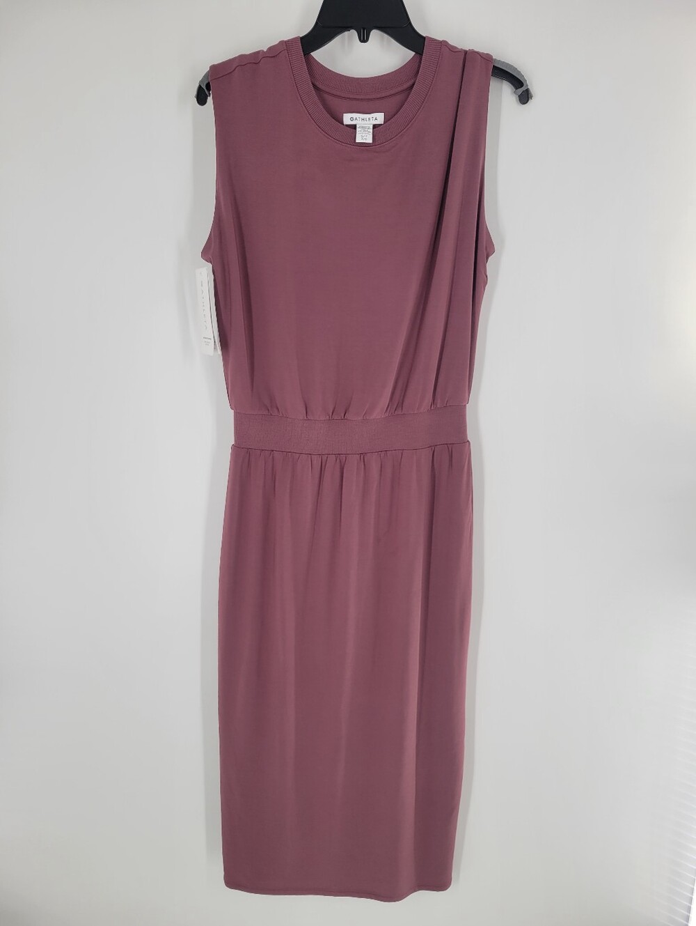 Athleta Santorini Cinch Dress Tawny Rose Pink Jersey Knit Stretch Midi Small New - Picture 2 of 8